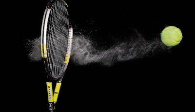 Image: Racket, tennis, ball, strike, black background