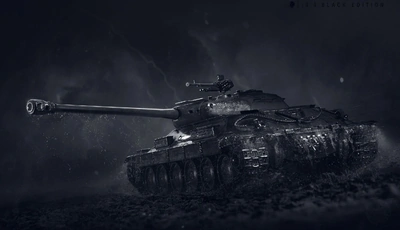 Image: Tank, gun, mud, rain, tracked, IS-6, Black Edition, game, World of Tanks