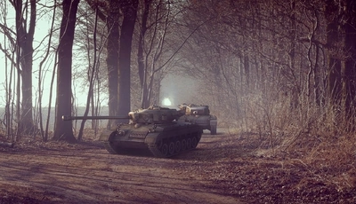 Image: Tanks, forest, road, trees, branches
