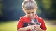 Картинка: Мальчик держит в руках маленького котёнка