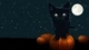 Картинка: Halloween, хэллоуин, кот, ночь, луна, тыква