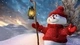 Картинка: Снеговик в красном радуется зиме