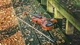 Картинка: Скрипка и смычок одиноко лежат среди опавших листьев на скамейке