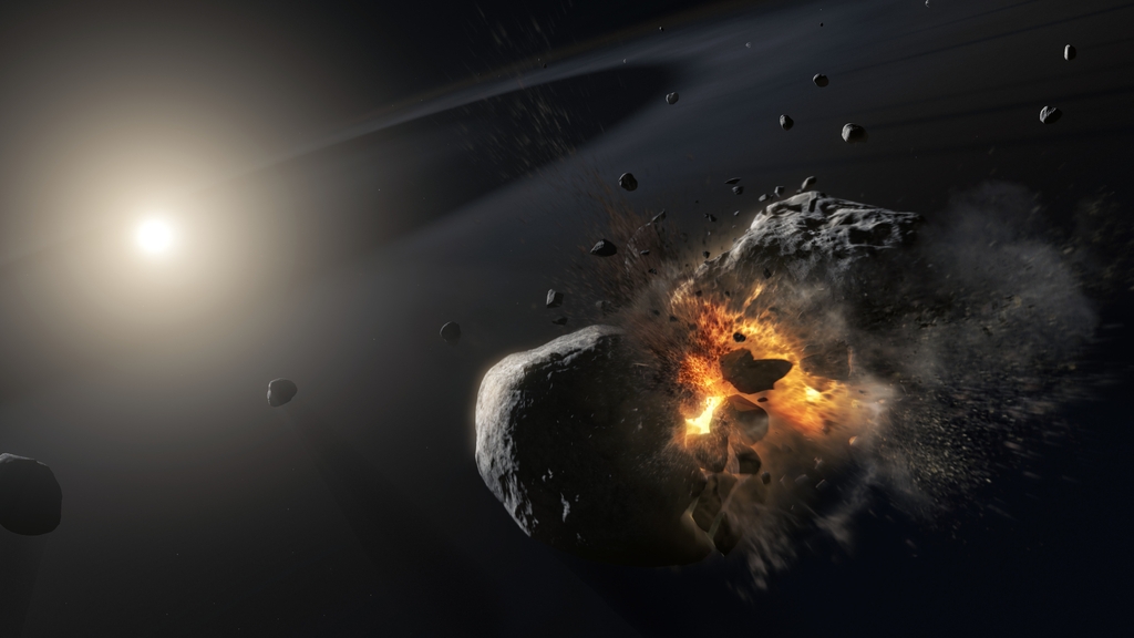 Image: Asteroid, star, cobblestones, light, explosion, wave, collision