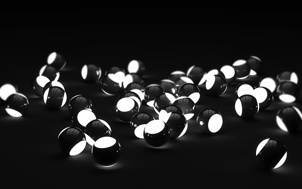 Картинка: Шарики, ball, черные, белые, светящиеся, тёмный фон