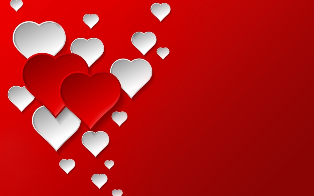 Картинка: Сердечки, красные, белые, красный фон, любовь