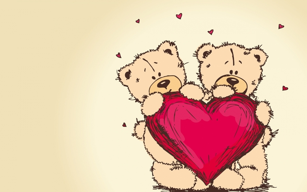 Картинка: Медвежата, Teddy, Bear, красное сердце, сердечки, любовь, love, amore