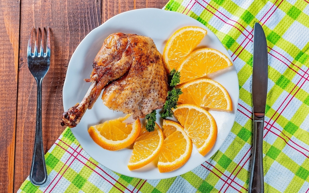 Image: Meat, chicken, orange slices