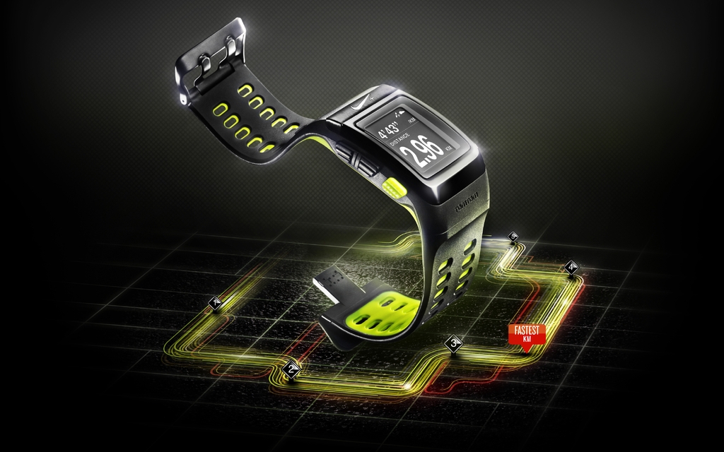 Image: Nike, clock, brand, technology, diagram, figures, black background