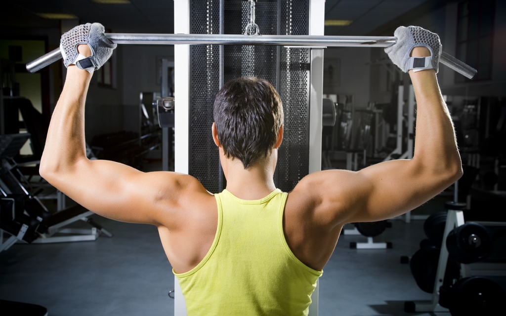Картинка: Упражнение, сила, мышцы, мужчина, тренажёрный зал, спортзал, перчатки