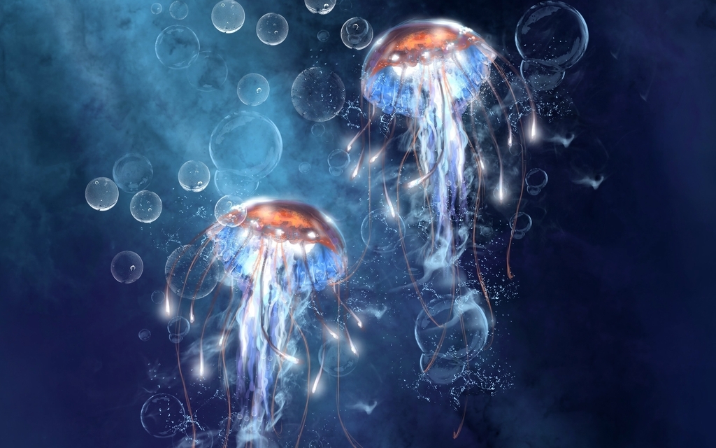 Картинка: Медузы, пузыри, щупальца