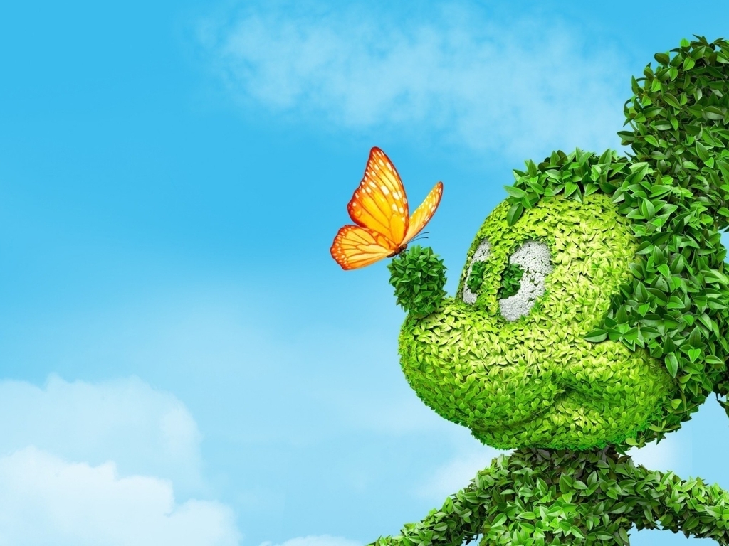 Image: Mickey mouse, leaves, butterfly, sky