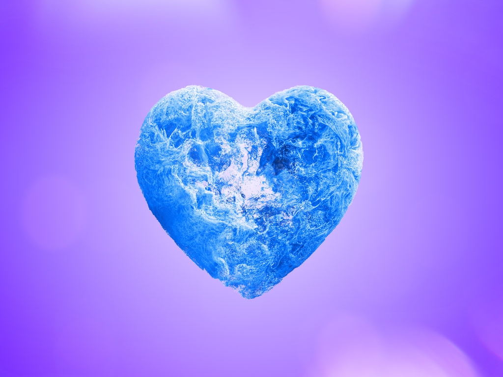 Image: Heart, blue, volumetric, lilac, color, background