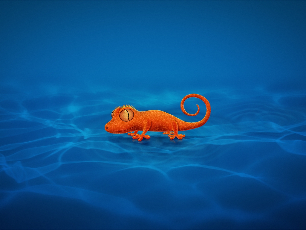 Картинка: Ящерица, оранжевая, синие волны