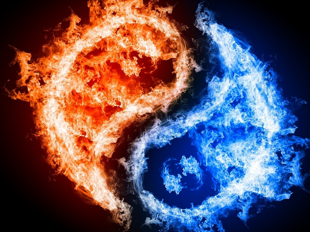 Image: Yin and Yang, good and evil, fire, flame