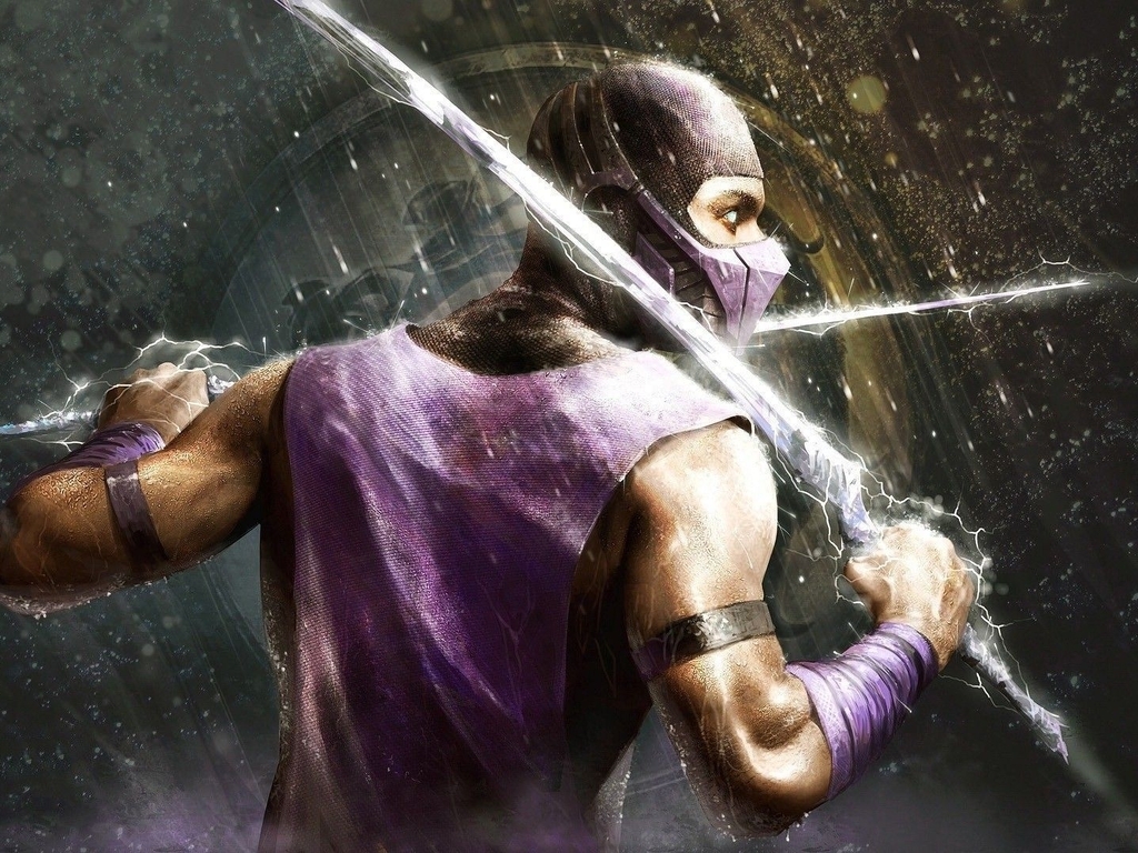 Image: Mortal Kombat, Rain, ninja, fighter, lightning, swords