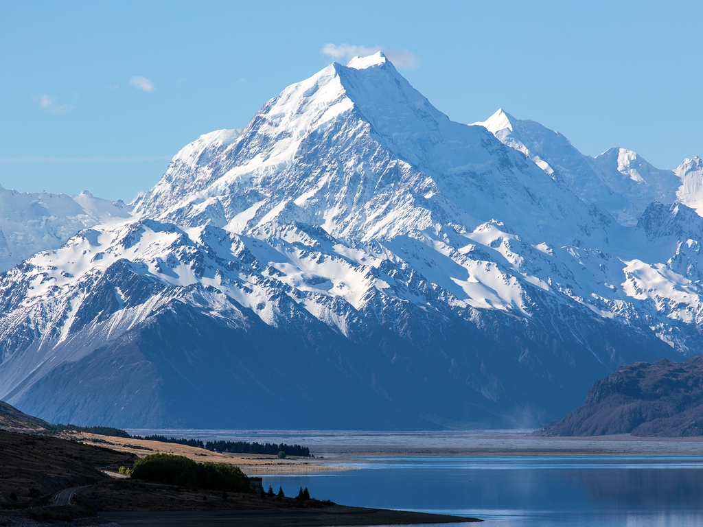 Картинка: Горы, снег, Новая Зеландия, озеро, небо