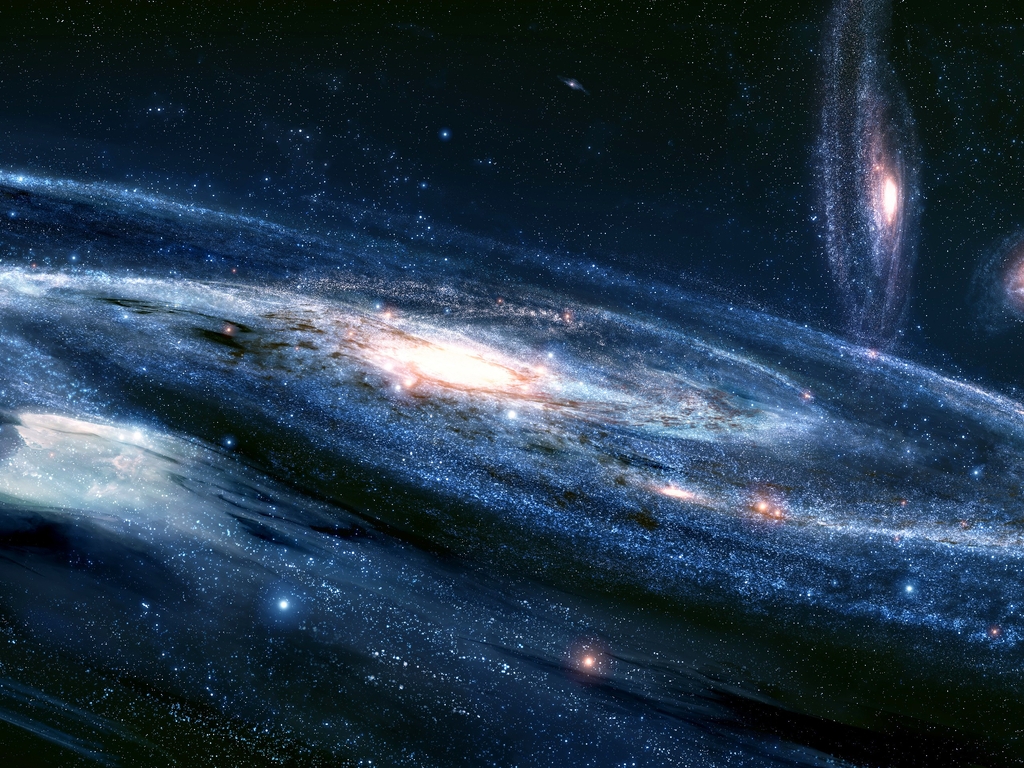 Картинка: Галактика, скопление, спираль, звёзды, туманность, яркий свет, в центре