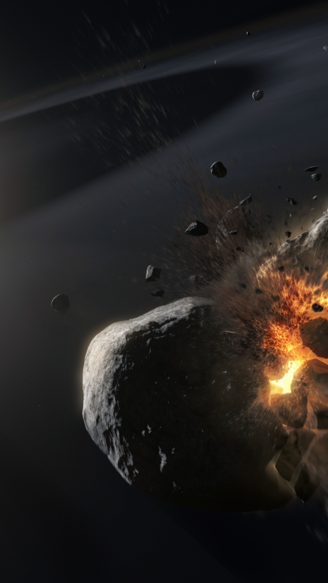Картинка: Астероид, звезда, булыжники, свет, взрыв, волна, столкновение