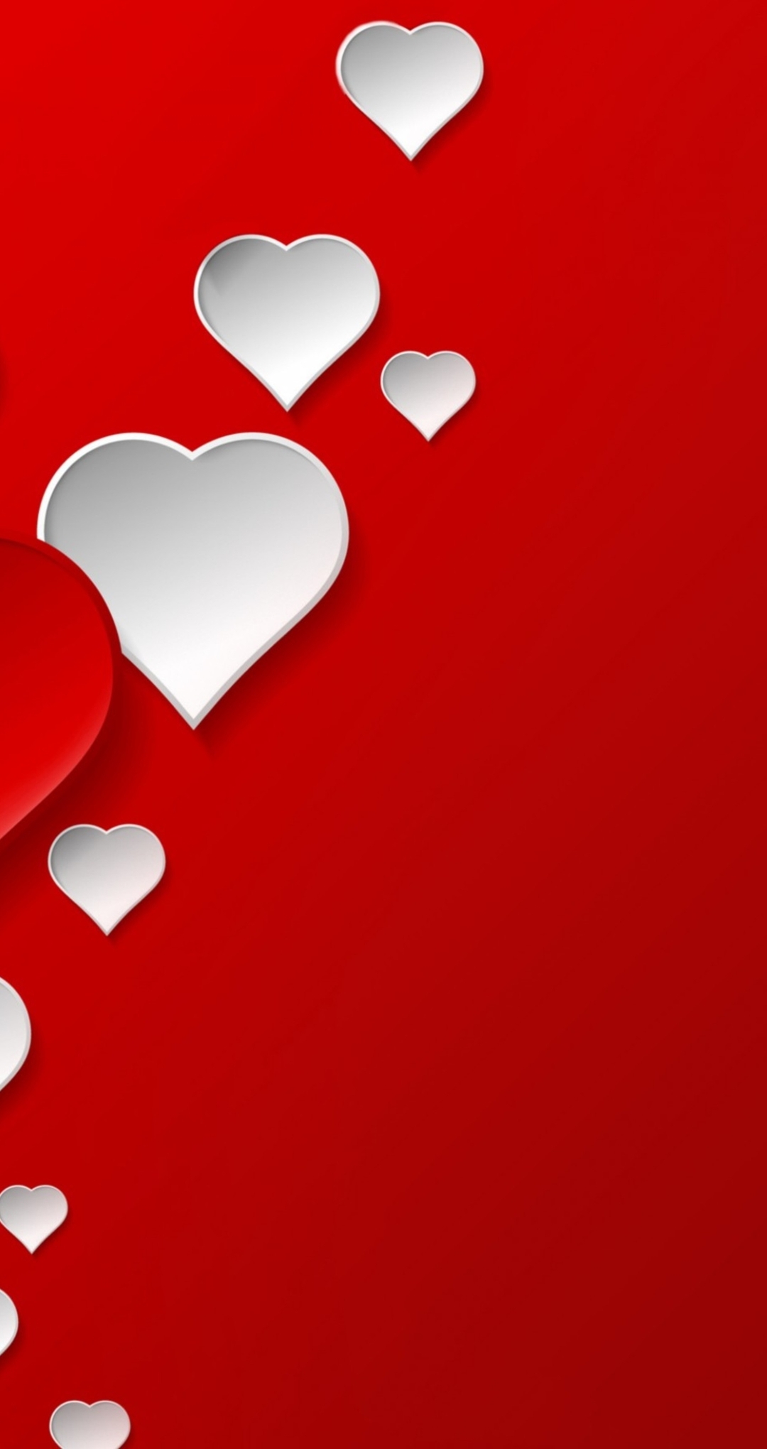 Картинка: Сердечки, красные, белые, красный фон, любовь