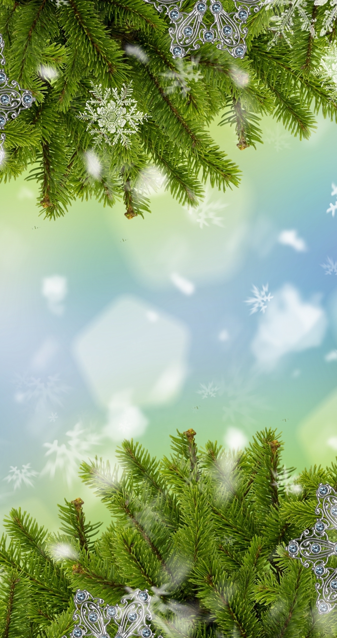 Картинка: Ель, иголки, снежинки, Новый год
