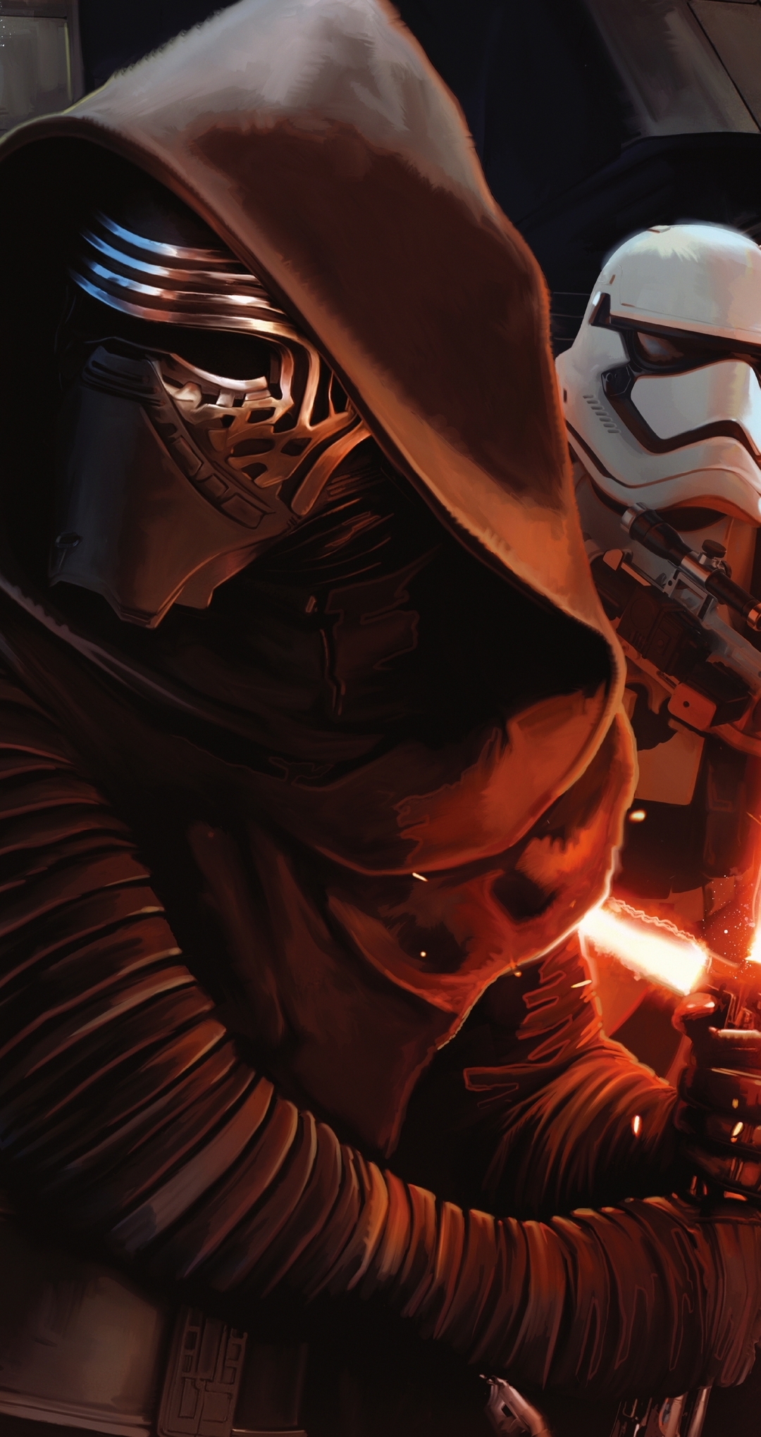 Image: Star Wars: The Force Awakens, Kylo Ren, mask, soldiers, sword, weapon