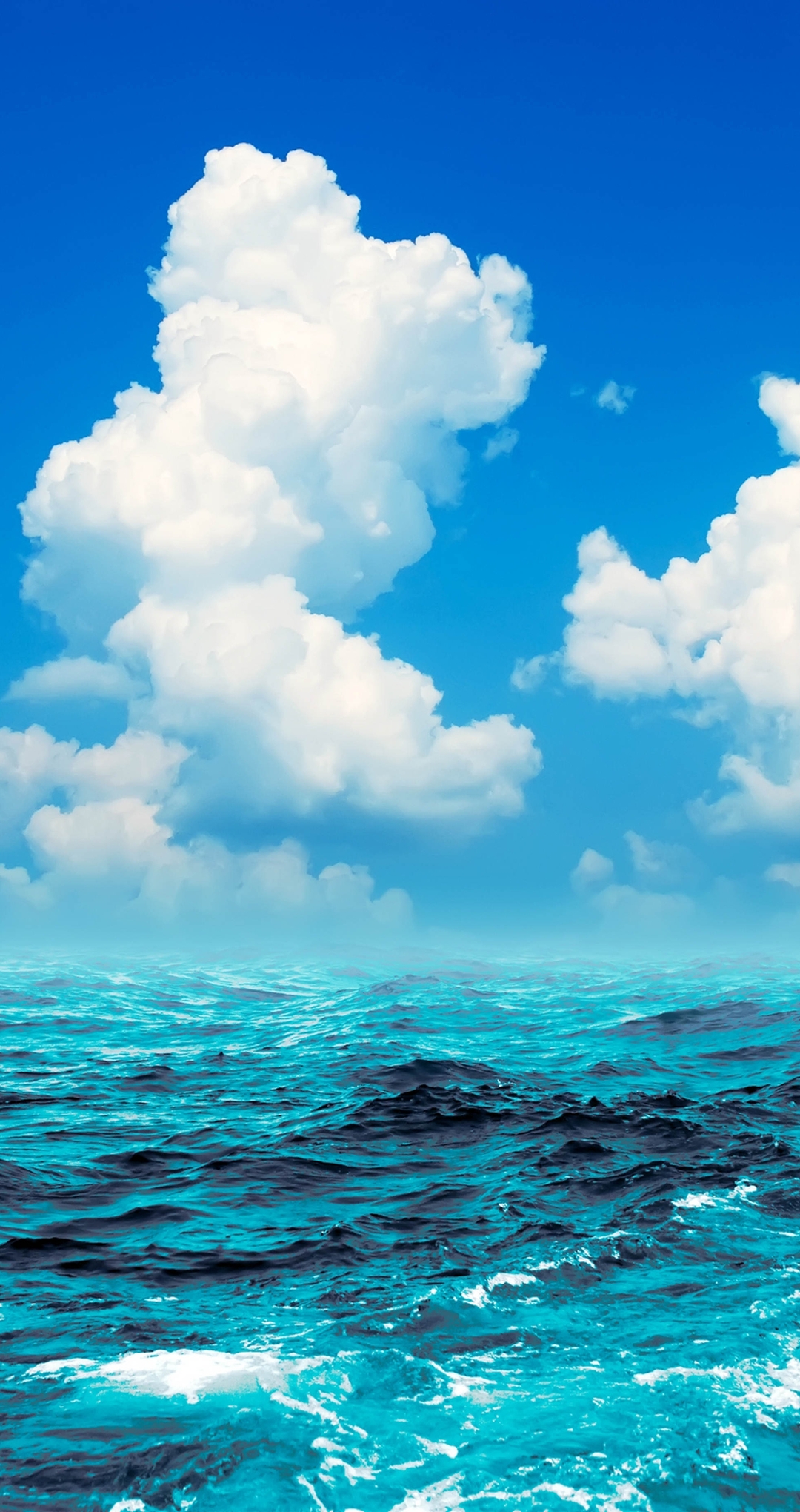 Картинка: Небо, голубое, облака, море, океан, волны, парус, лодка