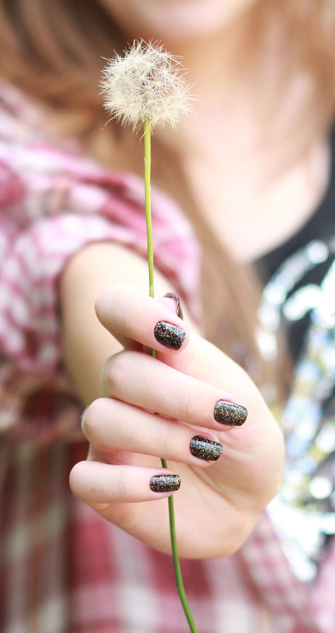 Image: Girl, hand, manicure, dandelion, blur