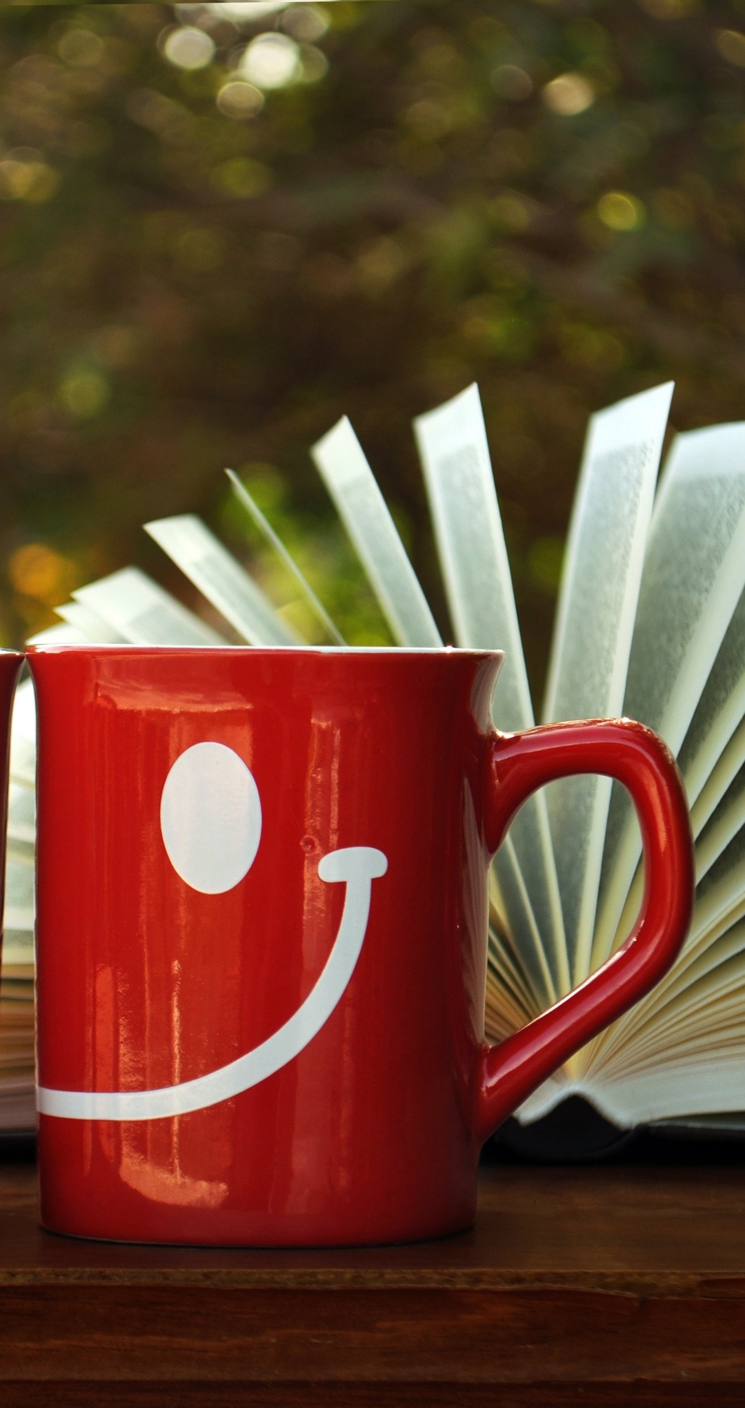 Image: Mugs, smile, mood, red, book, leaves