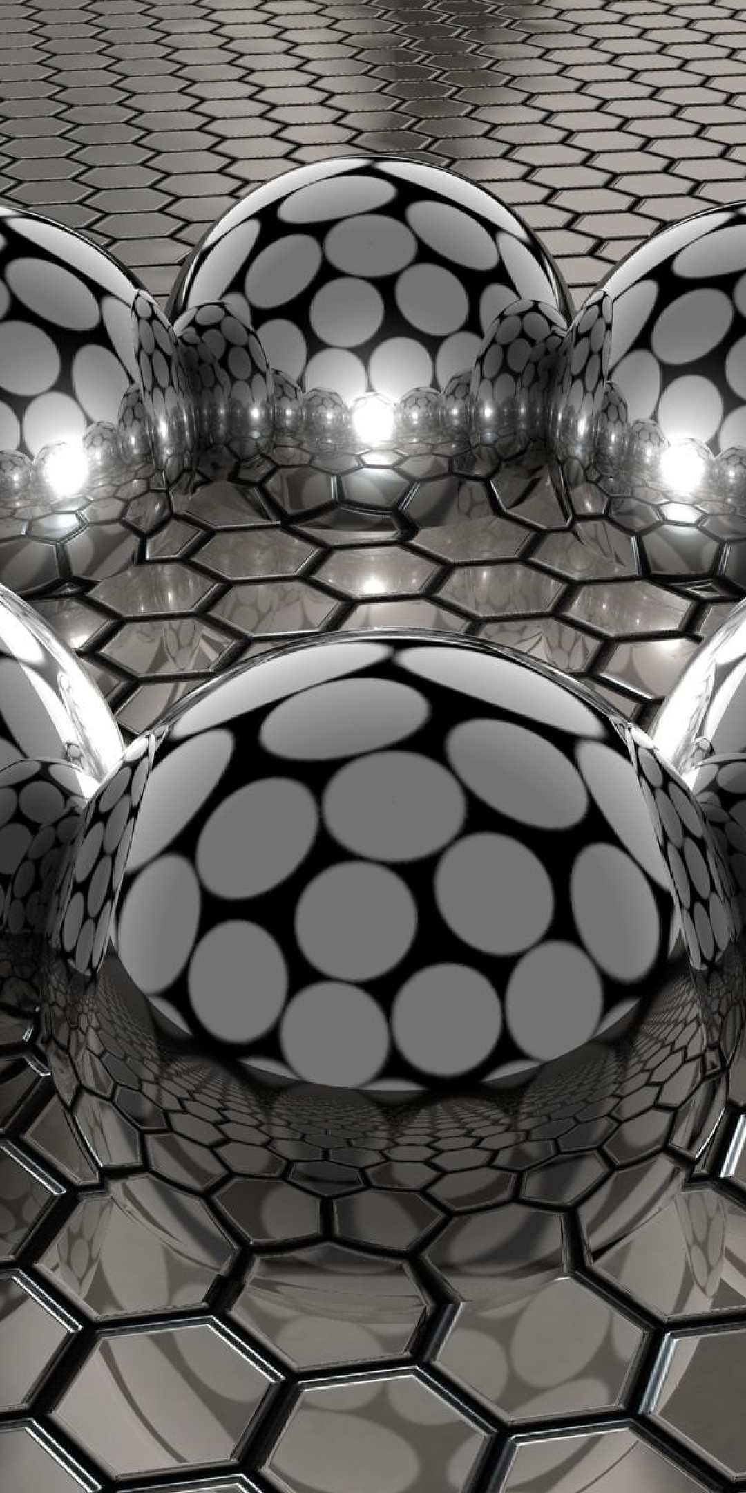 Картинка: Соты, шары, круги, отражение, серый