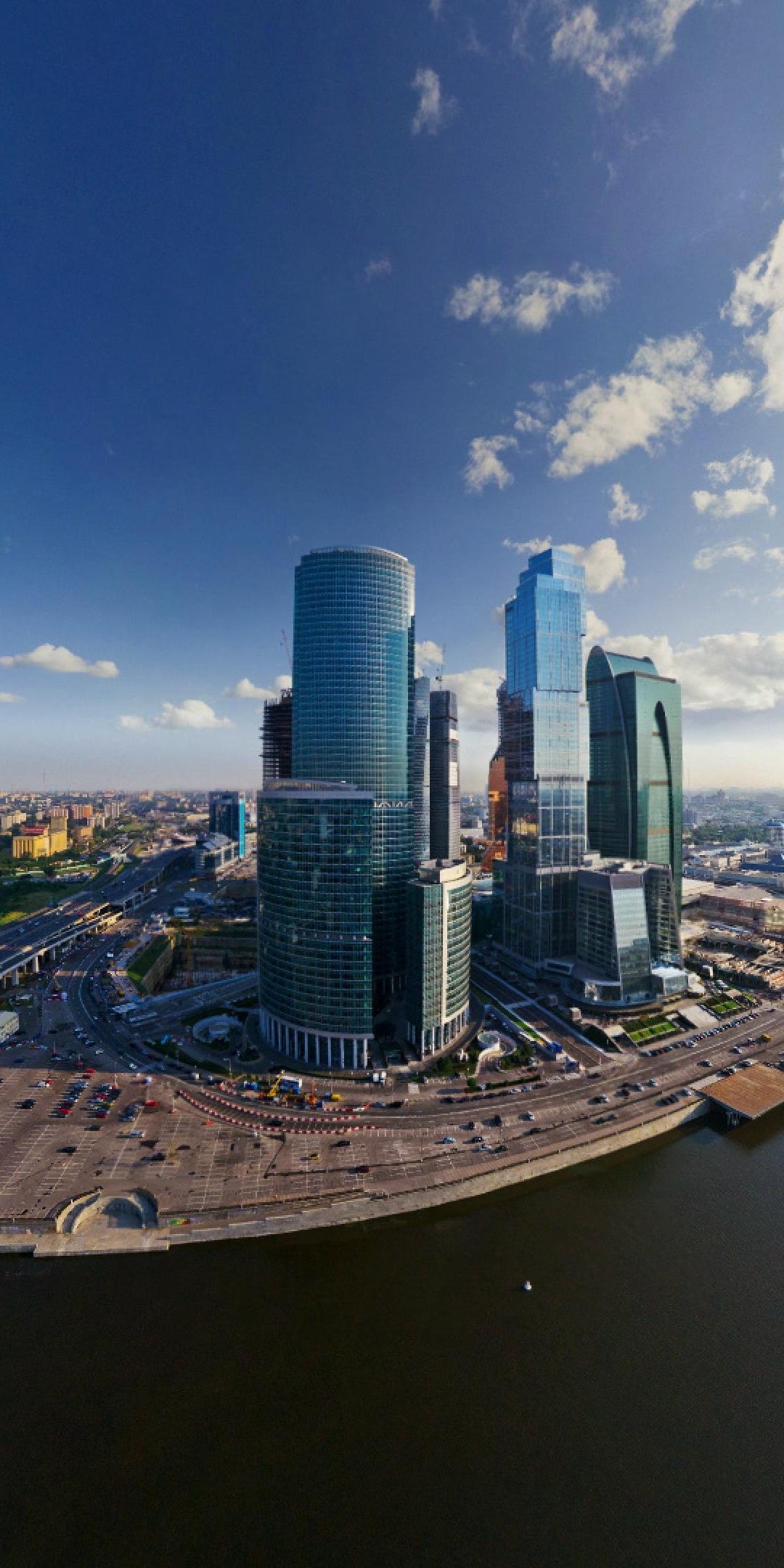Картинка: Москва, город, центр, река, мост, здания, высотки, небо, облака, панорама