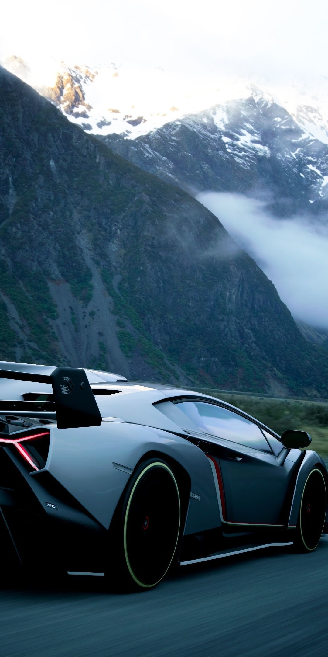 Image: Lamborghini, Veneno, Gran Turismo, landscape, clouds, mountains, road, speed