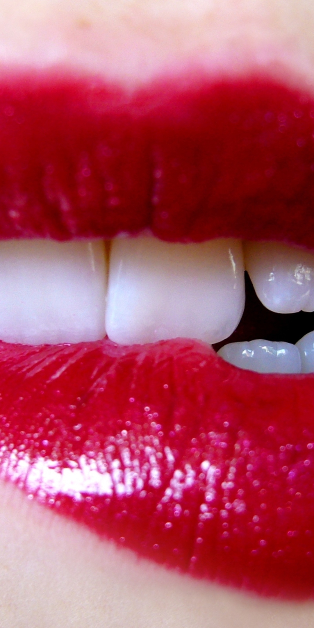 Image: Lips, lipstick, scarlet, color, teeth, bite