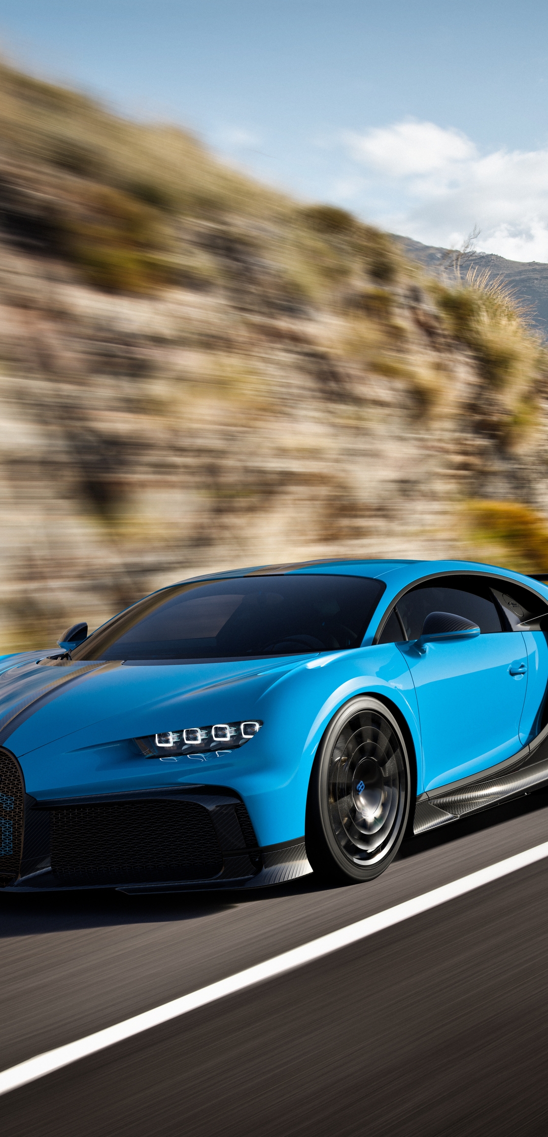 Картинка: Bugatti, Chiron Pur Sport, скорость, дорога, горы, размытие