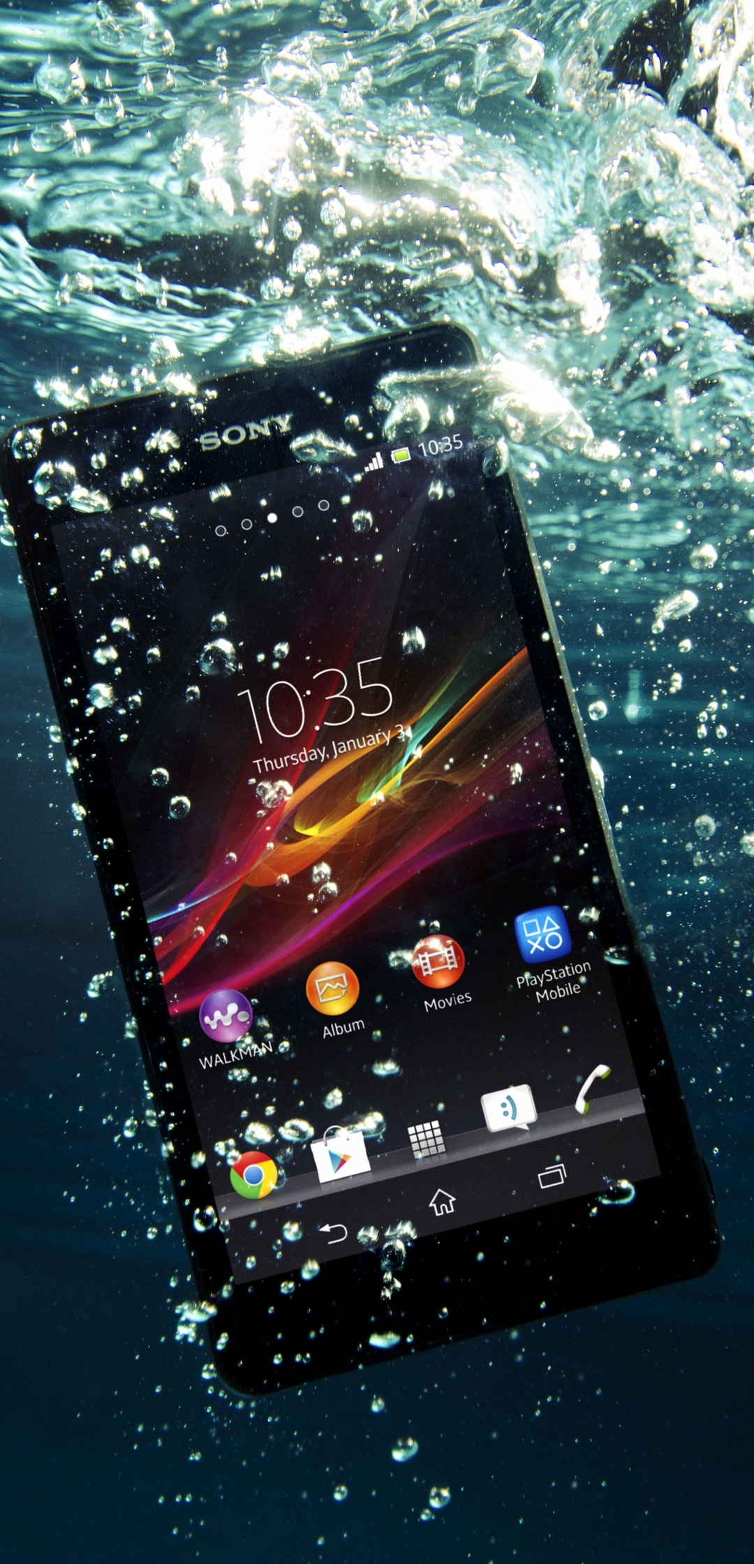 Картинка: Телефон, смартфон, Sony, Android, время, вода, пузырьки
