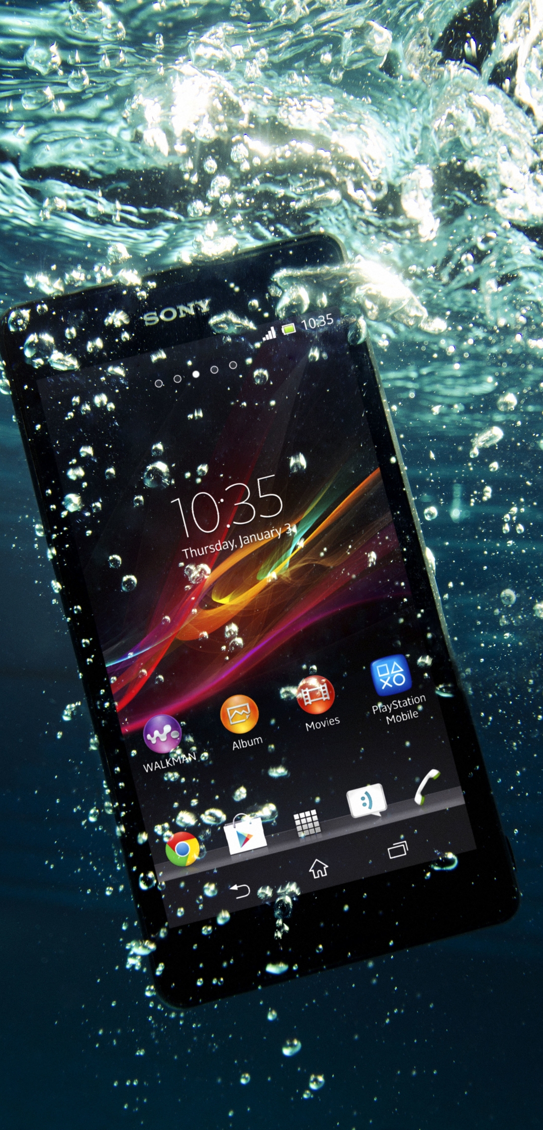 Картинка: Телефон, смартфон, Sony, Android, время, вода, пузырьки