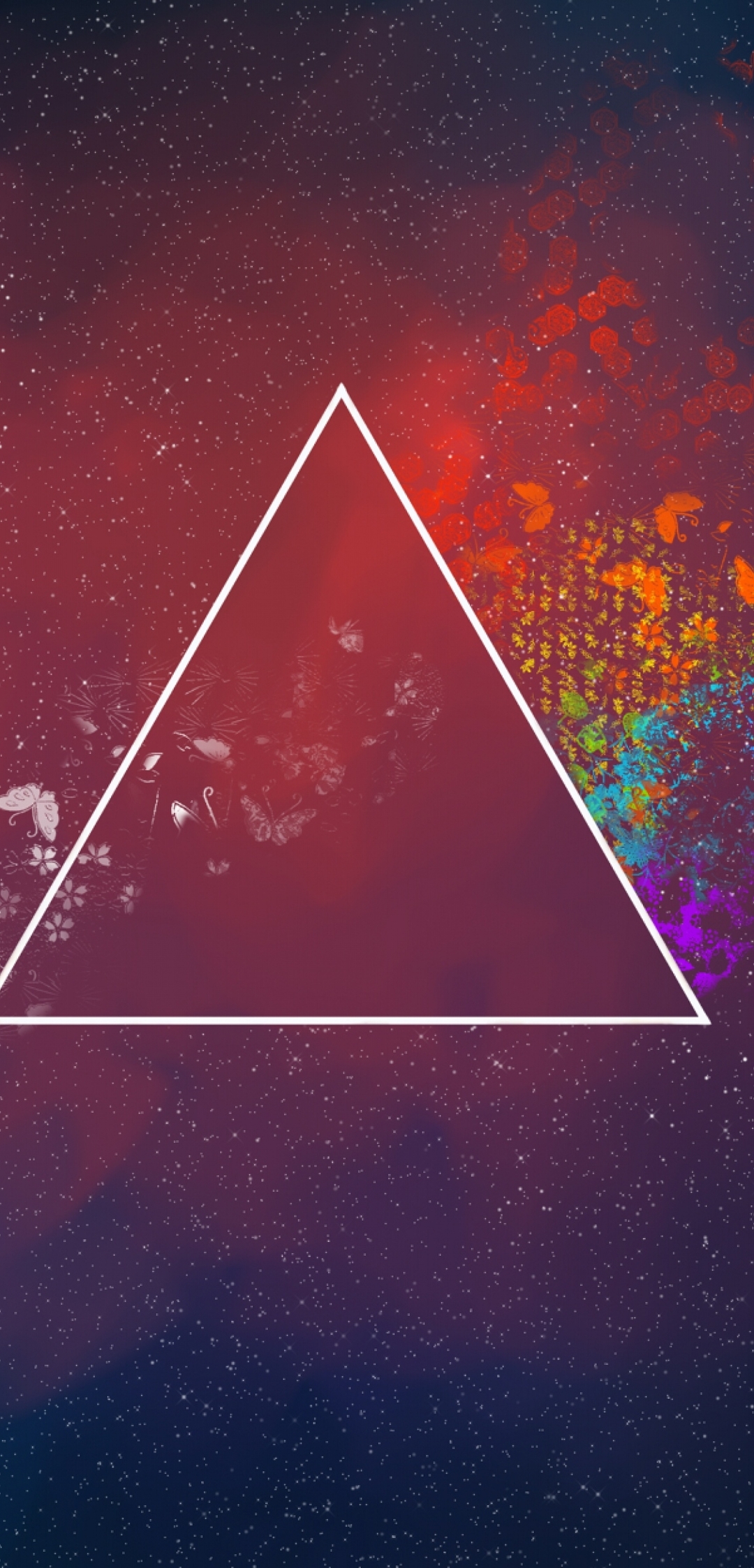 Image: Triangle, angles, butterflies, flowers, stars, paint