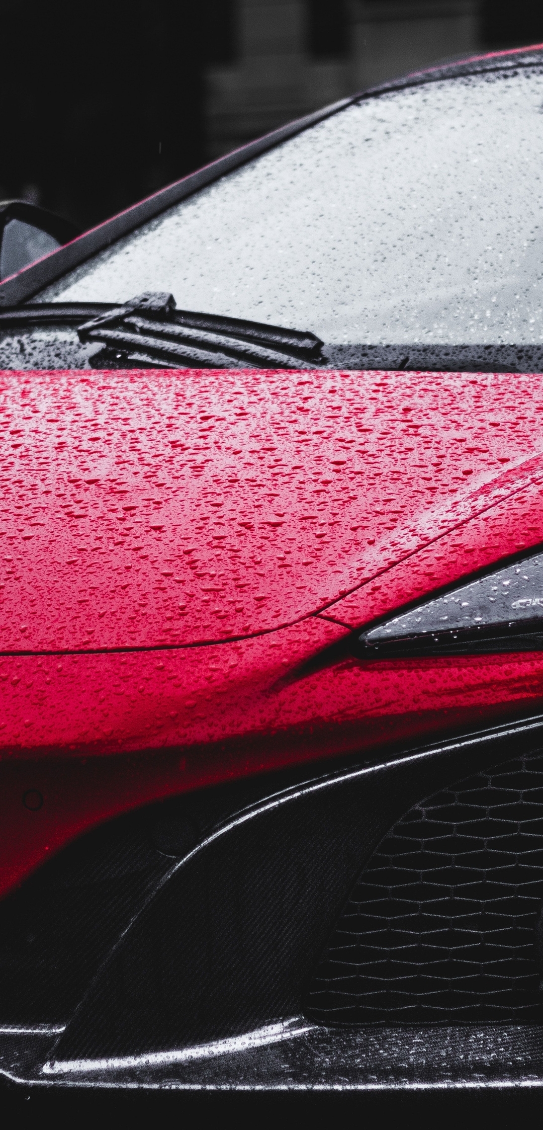 Картинка: Суперкар, красный, McLaren, P1, капли, вода