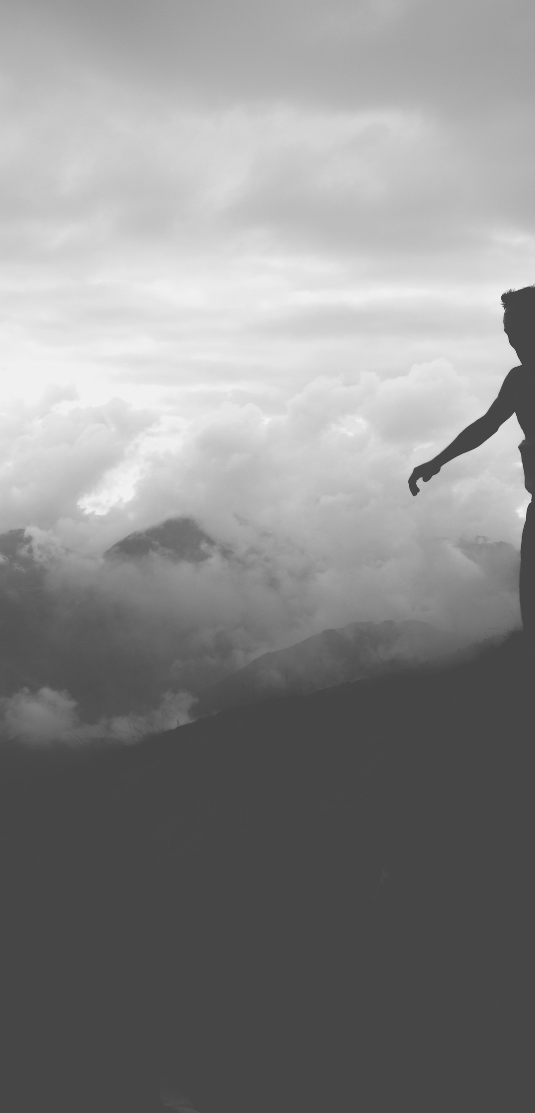 Картинка: Мужчина, силует, облака, гора, равновесие