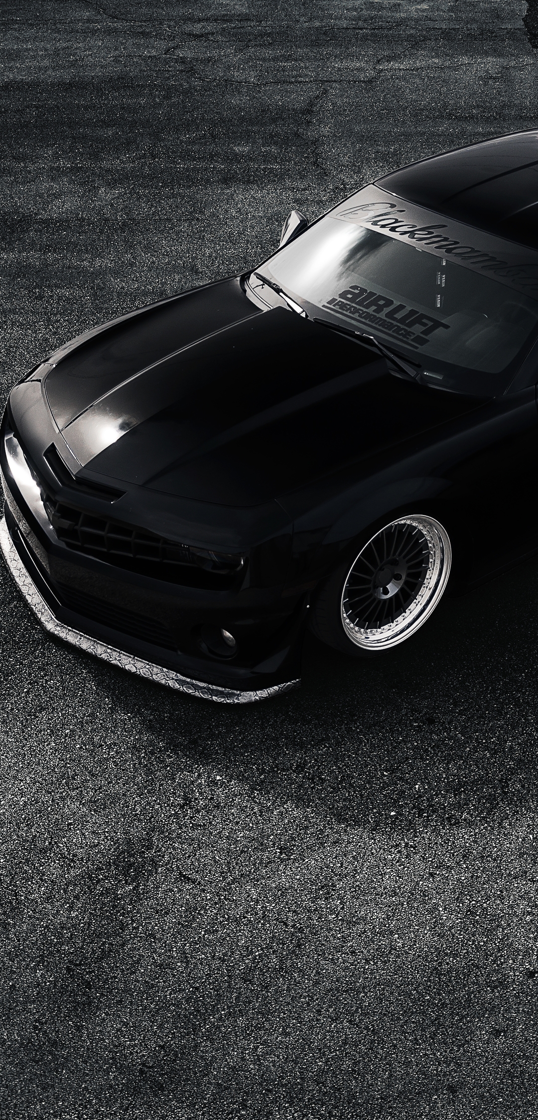 Image: Chevrolet, Camaro, ZL1, muscle, black, matte, top view, asphalt