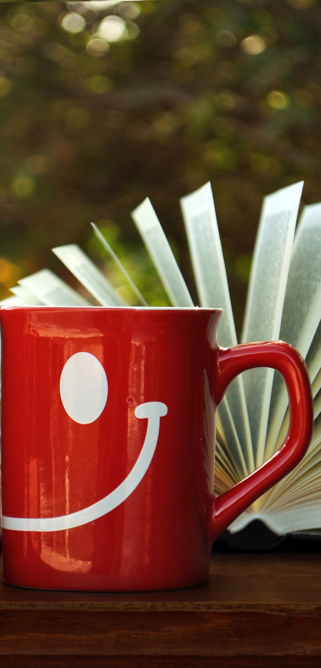 Image: Mugs, smile, mood, red, book, leaves