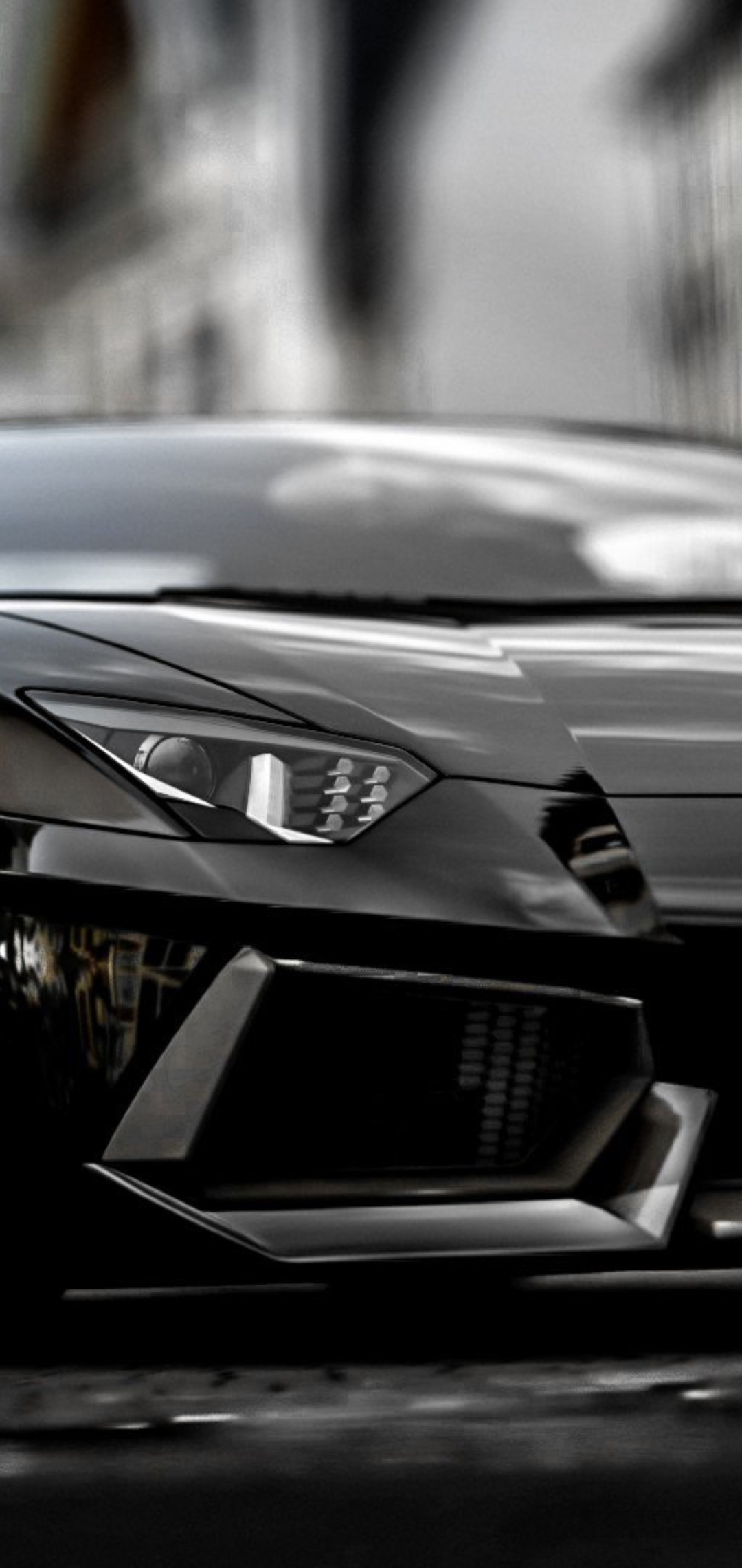 Картинка: Суперкар, Aventador, Lamborghini, чёрный, перед, фокус