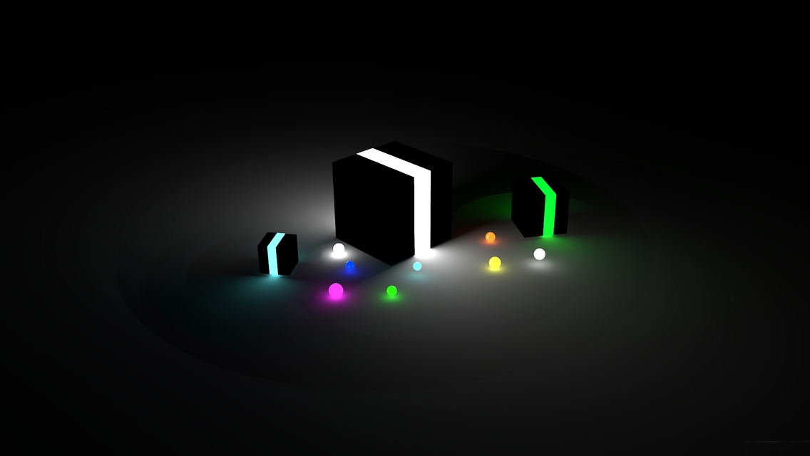 Image: Cubes, balls, colorful, dark, backlight