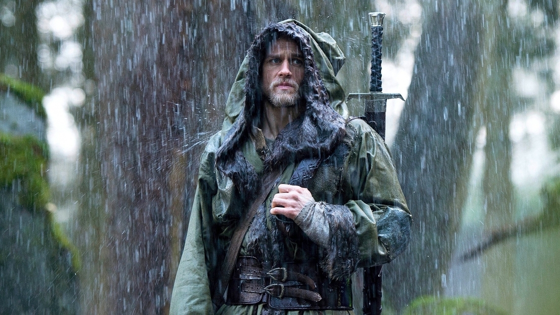 Image: The sword of king Arthur, king Arthur, forest, rain, spray, sword, outfit