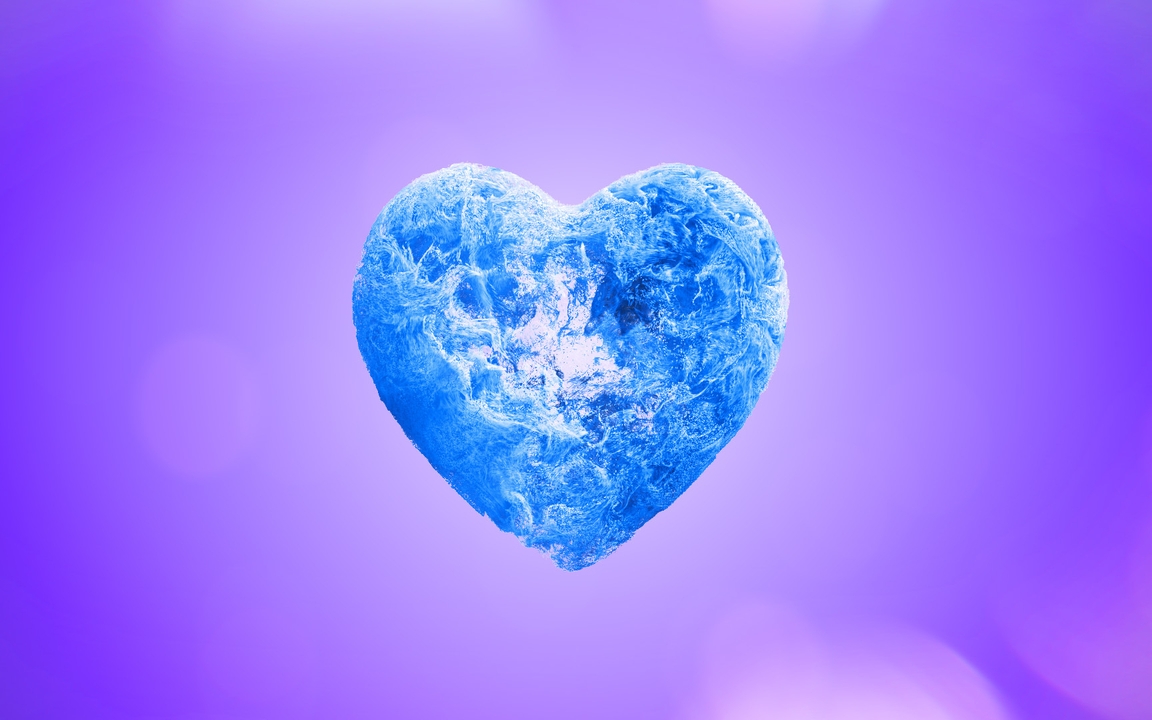 Картинка: Сердце, голубое, объёмное, сиреневый, лиловый, цвет, фон