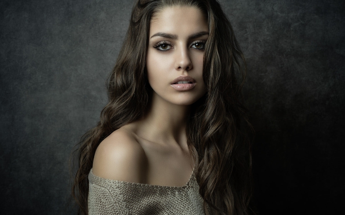 Image: Girl, brunette, face, portrait, makeup, background