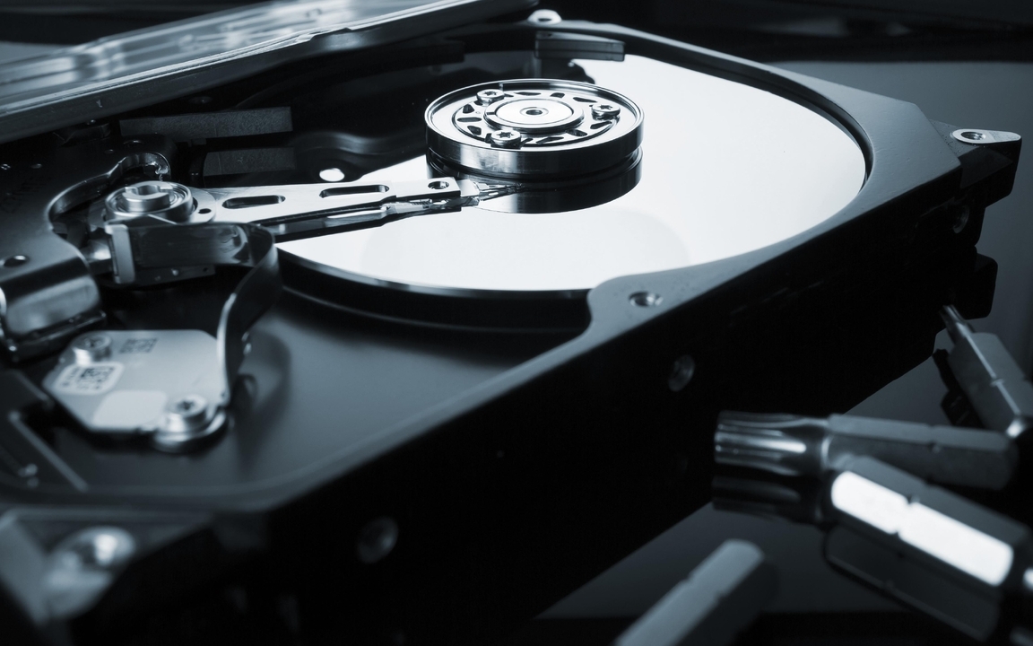 Image: Hard disk, hard drive, data storage, rocker, disks, plates, spindle, keys, holes