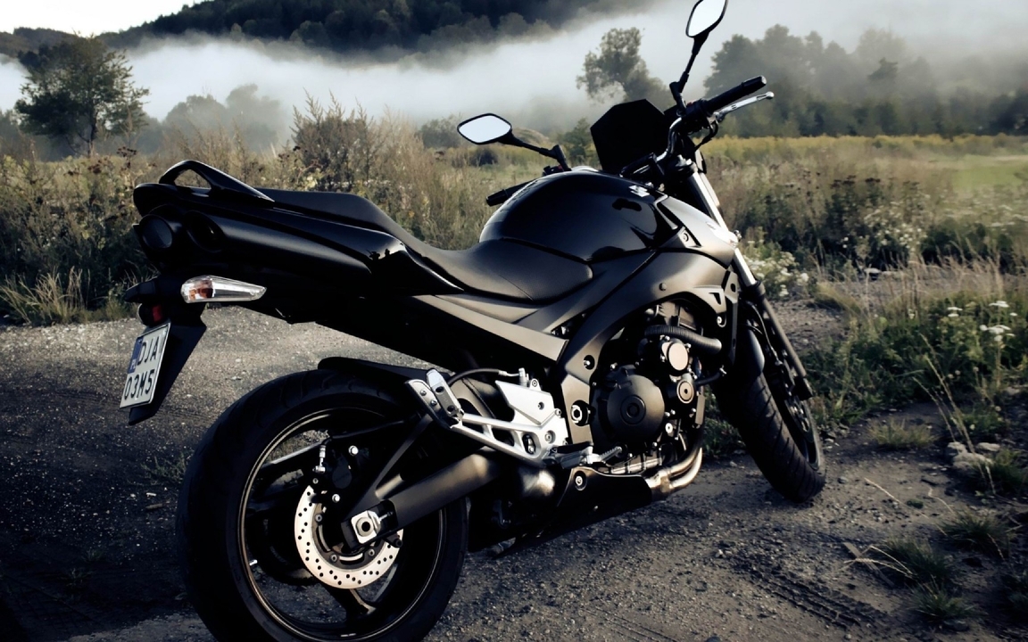Image: Motorcycle, black bike, field, fog