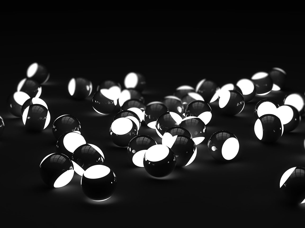 Картинка: Шарики, ball, черные, белые, светящиеся, тёмный фон