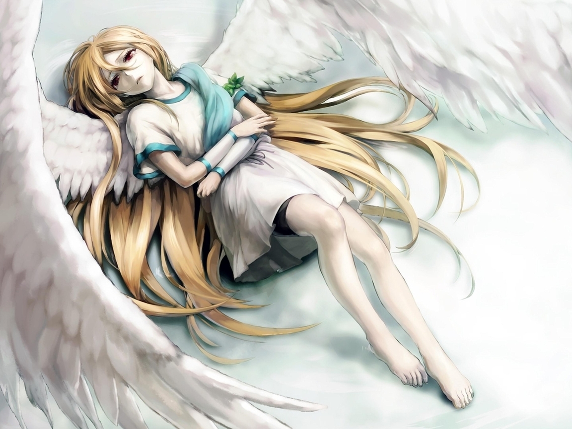 Картинка: Девушка, Inazuma Eleven, ангел, крылья, перья, волосы, чувство, боль, печаль